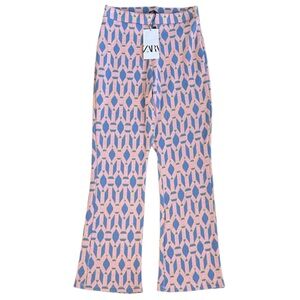 NWT Zara Geometric Print Knit Pull On Boot Cut Pants Size Medium